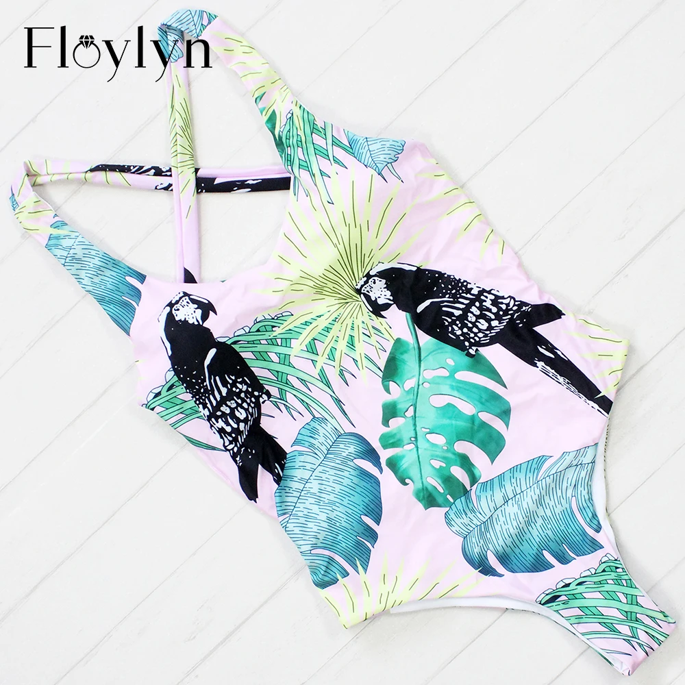

Floylyn Plus Size One Piece Swimwear 2018 Push Up New Floral Print Large Swimsuit Women Sexy Cross Bandage Beach Bathing Suit