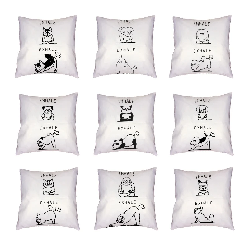 

Cuteness Dogs I Nhale Exhale White Cushion Cover Peach Skin Siberian Husky Panda Printed Home Decor Peach Skin Throw Pillow Case