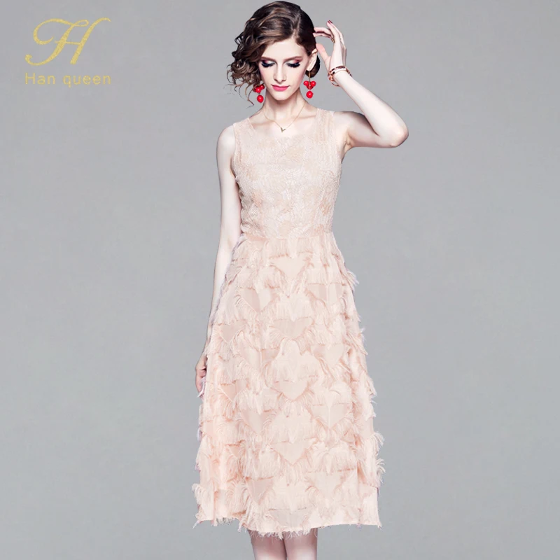 

H Han Queen 2019 European Fashion Casual Sleeveless Lace Dress Women Patchwork Tank Dresses Special Occasion Vestidos