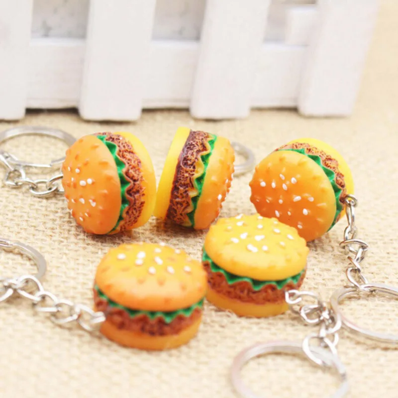

1pcs simulation hamburger Key Chain creative Pendant Bag Charm Accessories handmade resin food Car Key Ring Lovely Keychain