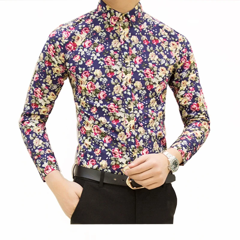 HCXY 2019 جديد أزياء الربيع الرجال عارضة قمصان الرجال قميص نحيف بأكمام طويلة camisas masculinas صغيرة الأزهار الطباعة تصميم