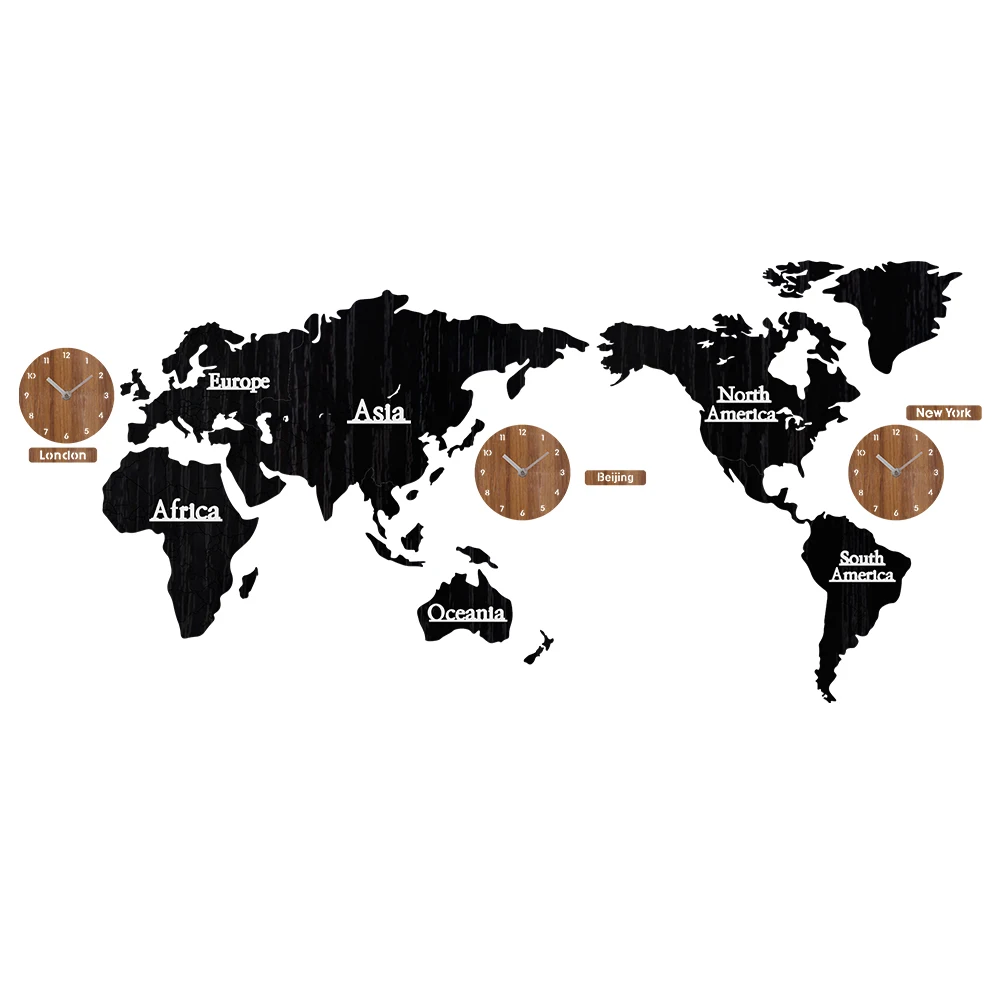 creative world map wall clock wooden large wood watch wall clock modern european style round mute relogio de parede in wall clocks from home garden on