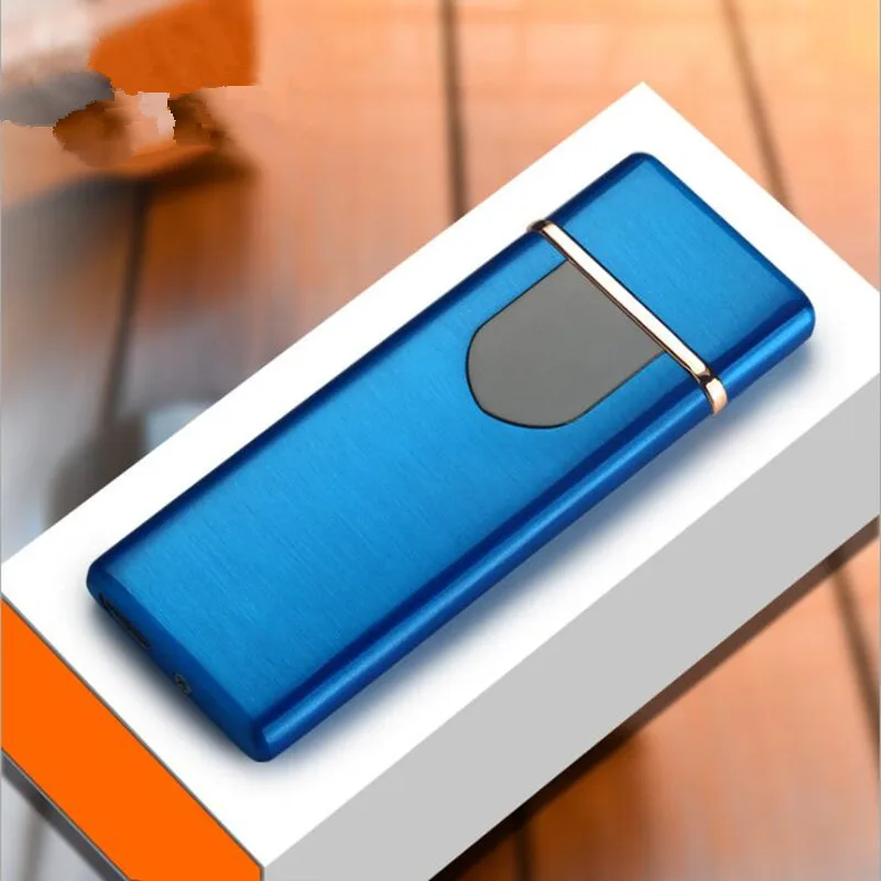 Новая сигарета с зарядкой от USB Зажигалка сенсорный чувствительный переключатель Двусторонняя Зажигалка Ветрозащитная беспламенная Электронная Зажигалка без газа - Цвет: blue