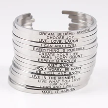 Открытый регулируемый вдохновляющий Цитата Ювелирные изделия мантра манжета браслет из нержавеющей стали вдохновляющие мантра браслеты для женщин
