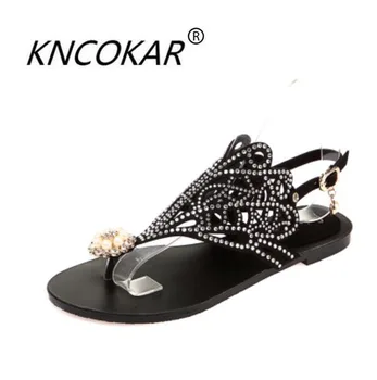 

2017 Roman thong sandals women summer diamond shoes sexy flat with one word buckles a cool slippers