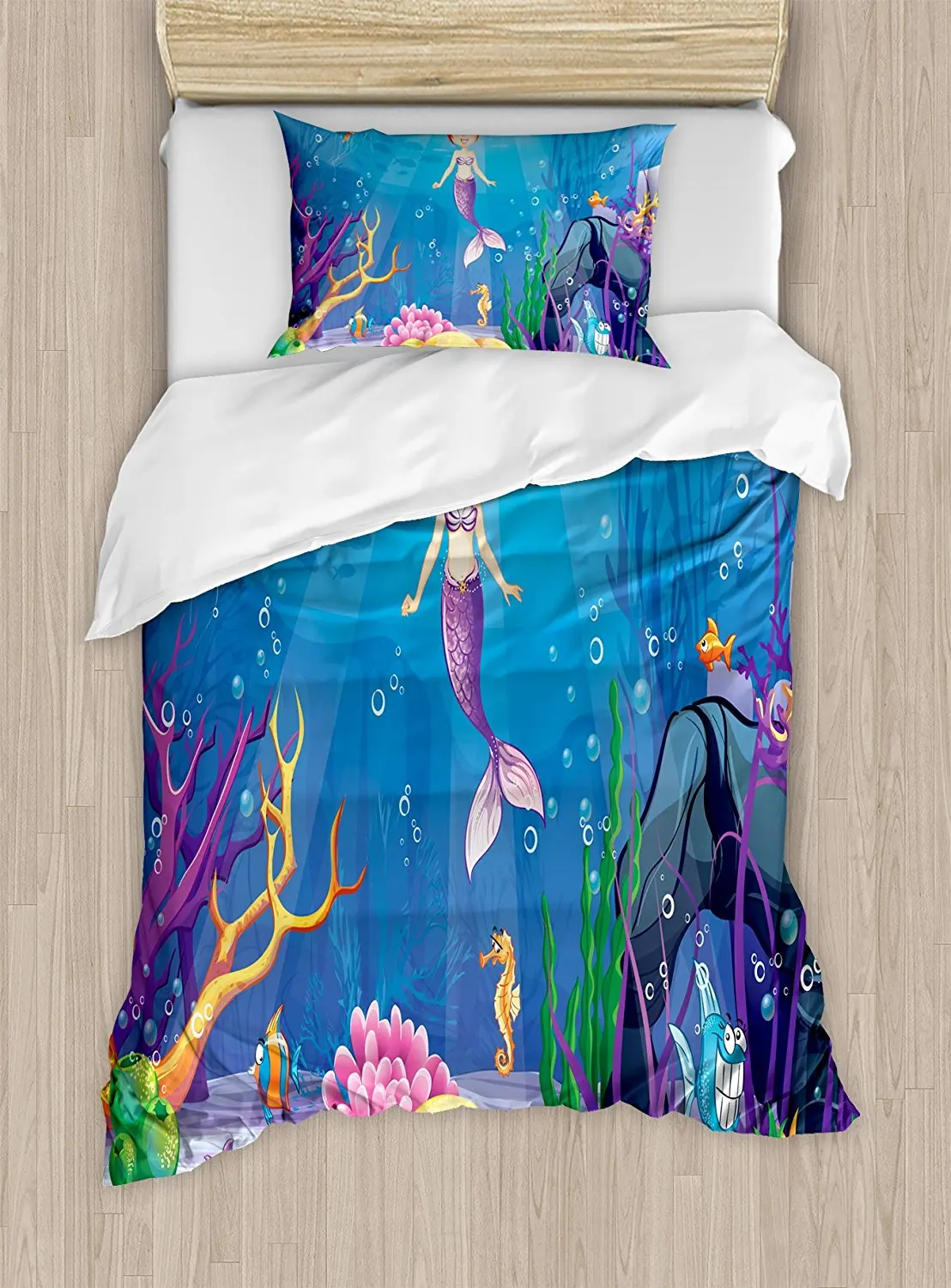 Mermaid Duvet Cover Set Magical Underwater World With Little