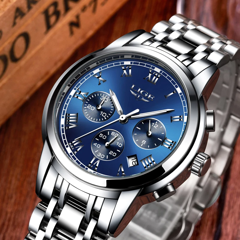 2020 New Watches Men Luxury Brand LIGE Chronograph Men Sports Watches Waterproof Full Steel Quartz Men's Watch Relogio Masculino
