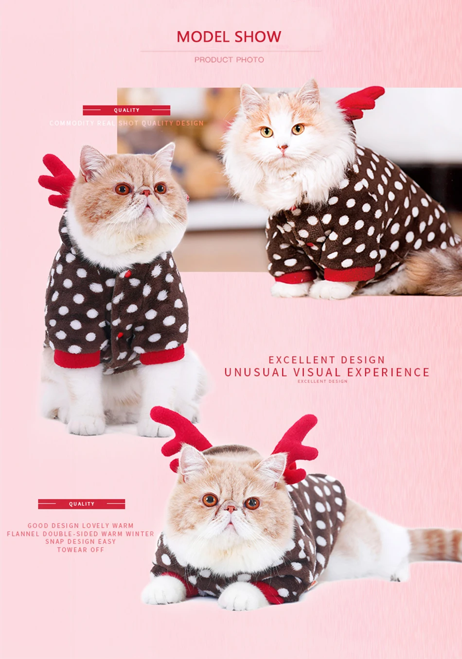 Hoopet Novelty Cat Winter Clothes Elk Reindeer Costume Polar Fleece Thermal Warm Kitten Christmas New Year Clothes Muppet Cloth (2)