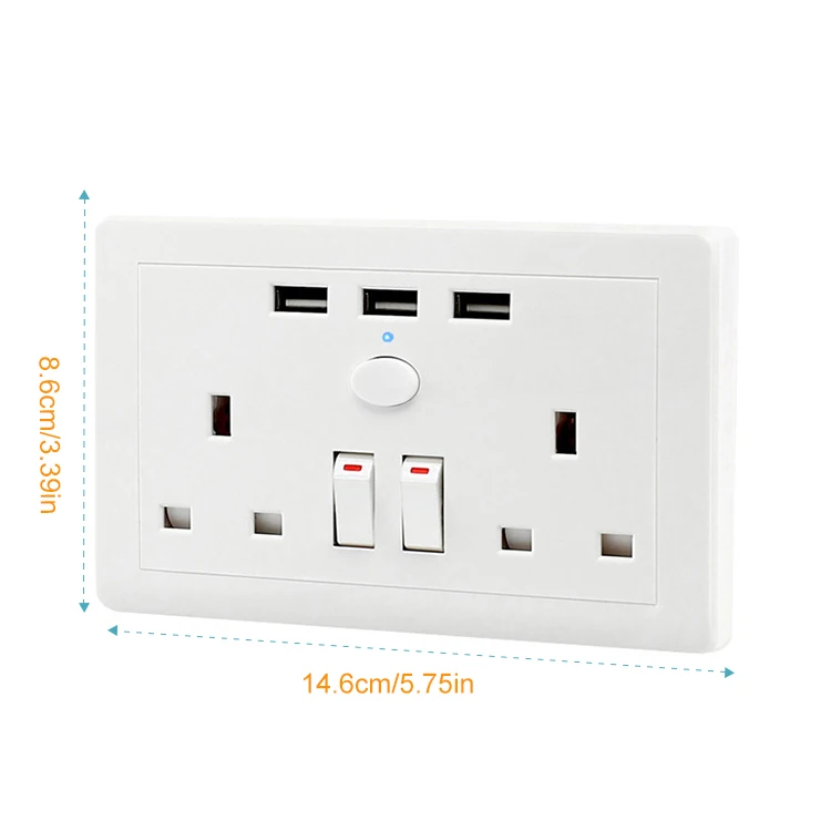 Multi functional Electric Wall штепсельная розетка питания с 3 USB зарядным портом AC 110 ~ 250 V UK