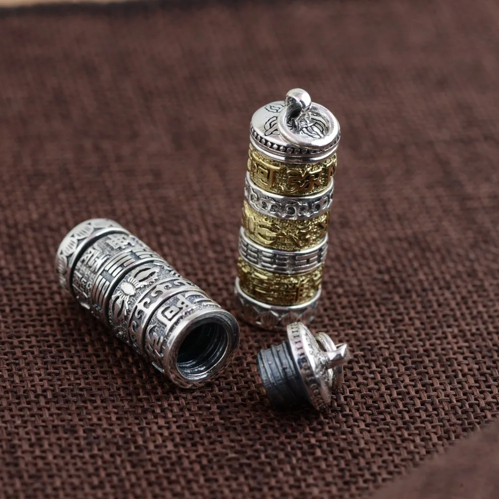 

925 STERLING SILVER Buddhism Pray Keepsake memorial Cremation CASKET Urn Box Jewelry Ash Holder Capsule Pendant A880