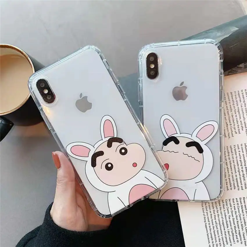 

For iPhone XR XS MAX 8 7 6s Plus Clear TPU Soft Phone Case Full Back Cover Cute Crayon Shinchan Sleepy Pattern Fundas Coque Capa