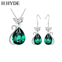 H: HYDE, 8 цветов, милые серьги-гвоздики с кошкой, ожерелье с подвеской, синий/зеленый/красный хрусталь, циркон, камень, ювелирные наборы для женщин, детей, девочек