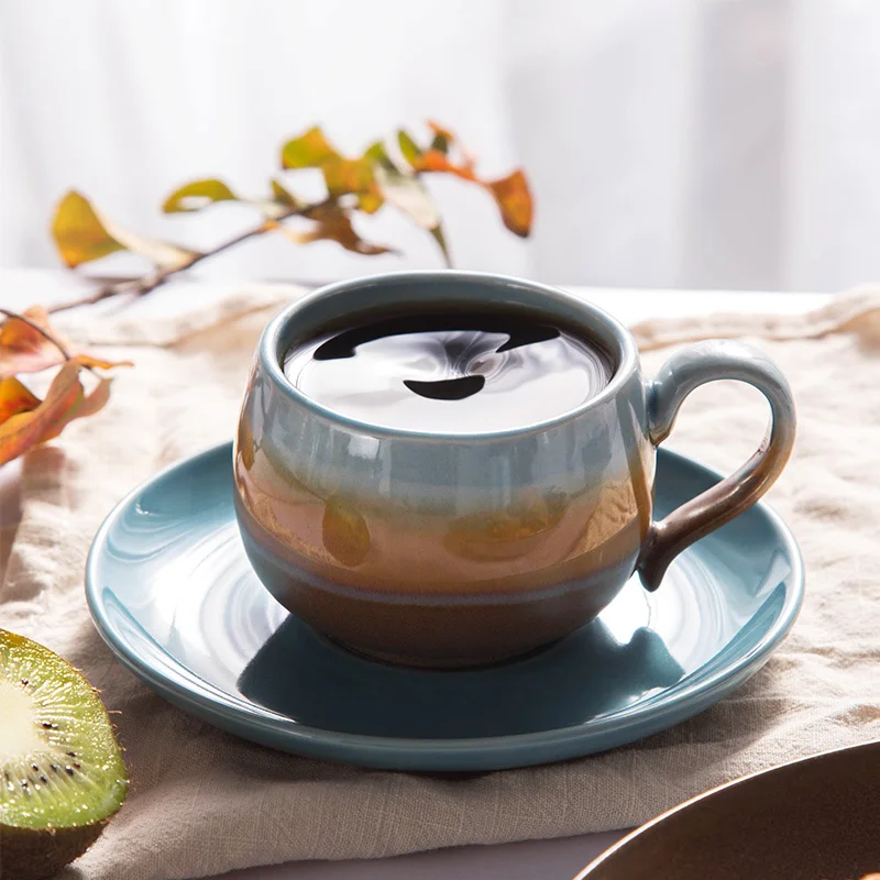 

Glazed Hand Painted COFFEE CUP SAUSER SET Ceramic Cup Household Office Using Personalized Porcelain Coffee Cup with FREE SPOON