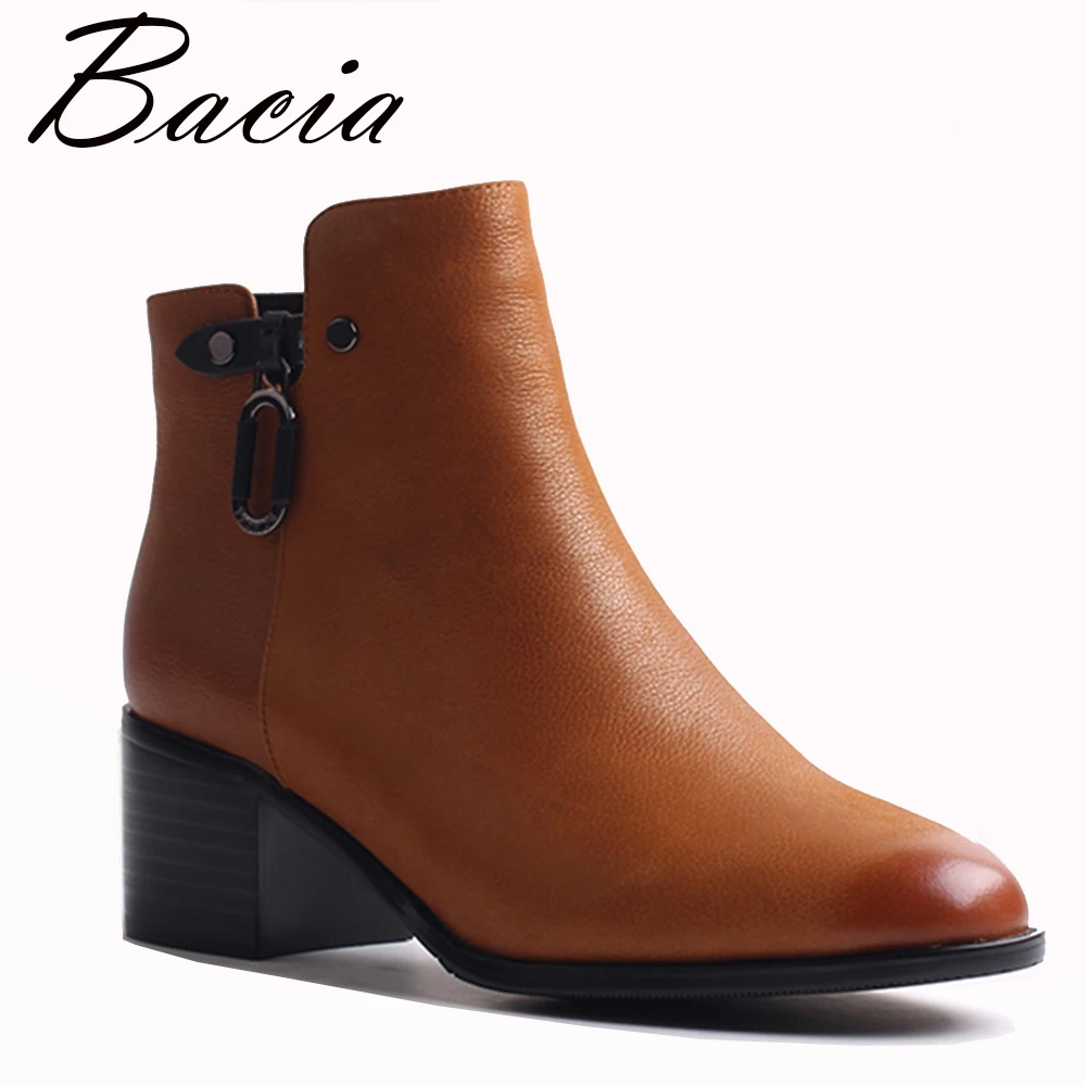 

Bacia Genuine Leather Boots Short Plush Women Shoes YellowSimple Style Ankle Boots With Zipper Handmade High Quality ShoesVXB019