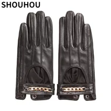 SHOUHOU новые женские кожаные перчатки из натуральной кожи перчатки Модные женские перчатки с сенсорным экраном черные перчатки для танцев для девочек