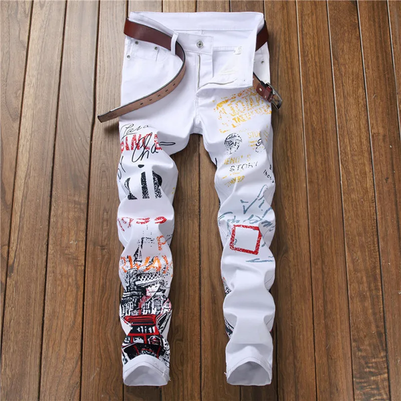 

Men Clothes Design Jeans Homme Slim Stretch Straight Denim Pants White jeans Men Ripped Elastic Skinny Mens Motorcycle Men Jeans