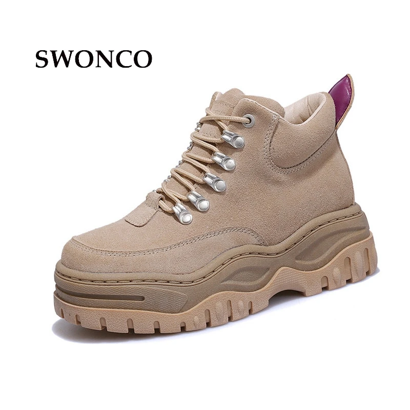

SWONCO Women's Winter Platform Sneakers Warm Plush Casual Girl Winter Shoes Women Shoes Flat Platform Rubber Sole Woman Sneakers