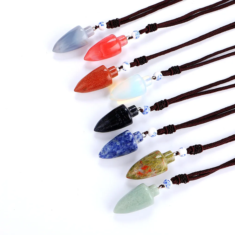 

New Natural Stone Opal Pendant Women Bullet Shape Necklace Stone Crystal Choker Necklace Gemstone Vintage Rope Jewelry Rainbow