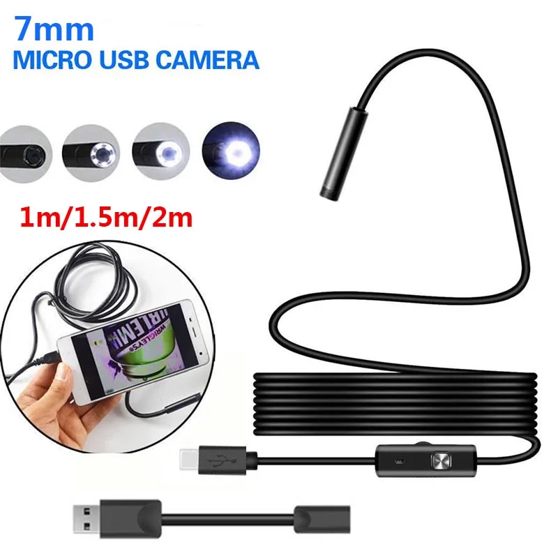 

1/1.5/2M 7mm Lens Endoscope HD 480P USB OTG Snake Endoscope Waterproof Inspection Pipe Camera Borescope For Android Phone PC