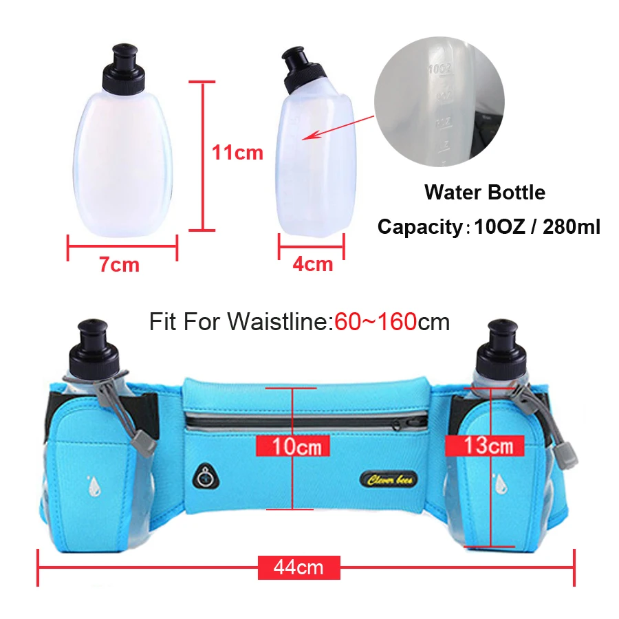 NEWBOLER 2019 New Running Belt With 2 Water Bottle Reflective Belt Men Women Waist Pack Outdoor Sport Multifunction Running Bags