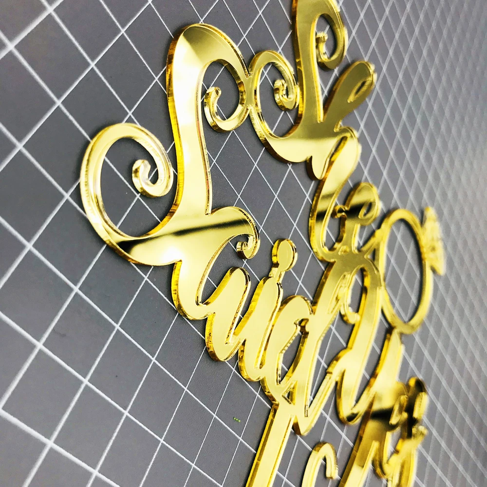 Mirror Gold Acrylic with She Said Yes  Engagement Ring Wedding Cake Topper Silhouette Wedding Decoration Cake Accessorry1