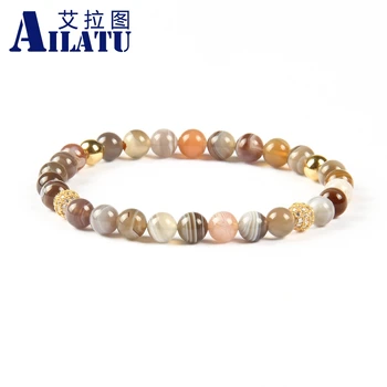 

Ailatu Jewelry Wholesale Womens Beaded Clear Cz Bracelet with 6mm Natural Botswana Stone Beads