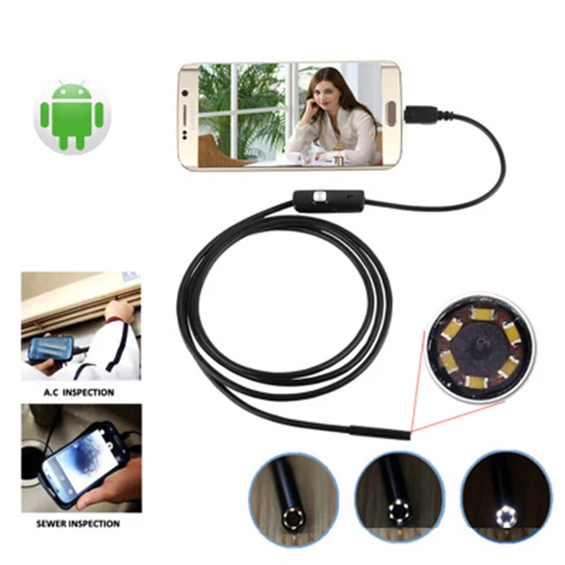 

5.5mm 7mm Mini Endoscope Camera Flexible IP67 Waterproof Inspection Borescope Camera for Android PC Notebook 6 LEDs Adjustable