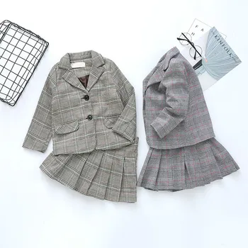 

Boys' suit dress British suit Korean girls uniform Children's Plaid College Children's Park suit two pieces kids clothes
