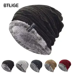 BTLIGE вязаные шапочки Hat мужские зимние шапки Сгущает Женские Хлопок Skullies Шапки унисекс повседневные однотонные женские в полоску cap Мягкая