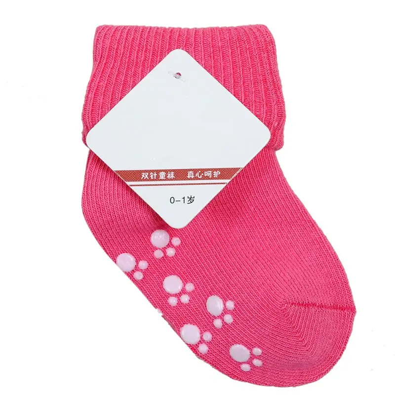 7 цветов, носки-тапочки для новорожденных, хлопковые нескользящие короткие носки для маленьких девочек и мальчиков, От 0 до 1 года - Цвет: Rose Red