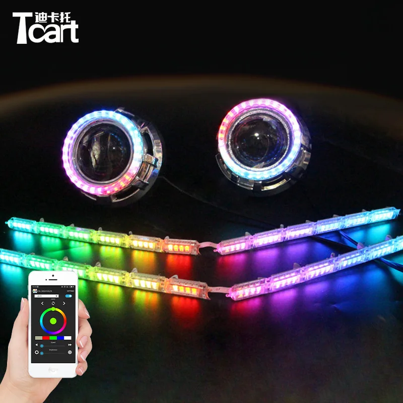 

Tcart Car Headlight APP Auto LED Bulbs RGB DRL Daytime Running Light Colorful Shine Angel Eye and Flow Tear Eyes For Toyota RAV4