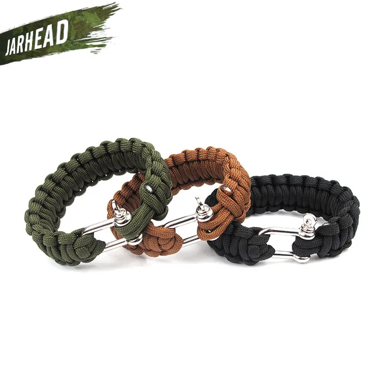 

Outdoor Sports Survival Paracord Bracelets Camping Steel Shackle Buckle Parachute Cord Wristband Emergency Rope