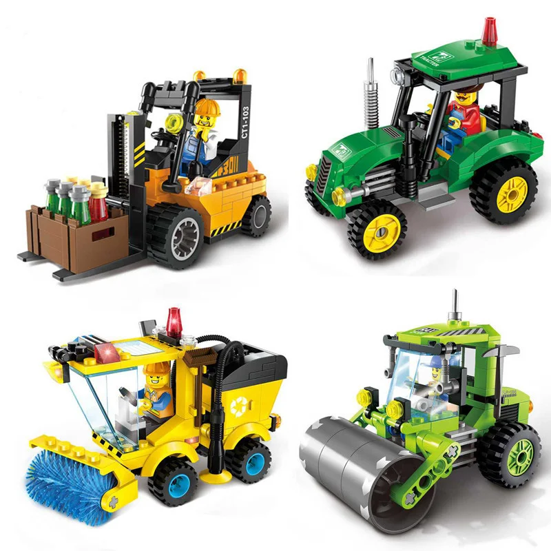 

City Construction Road Roller Forklift Truck Tractor Sweeper Legoings Building Blocks Sets Playmobil Bricks Toys for kids