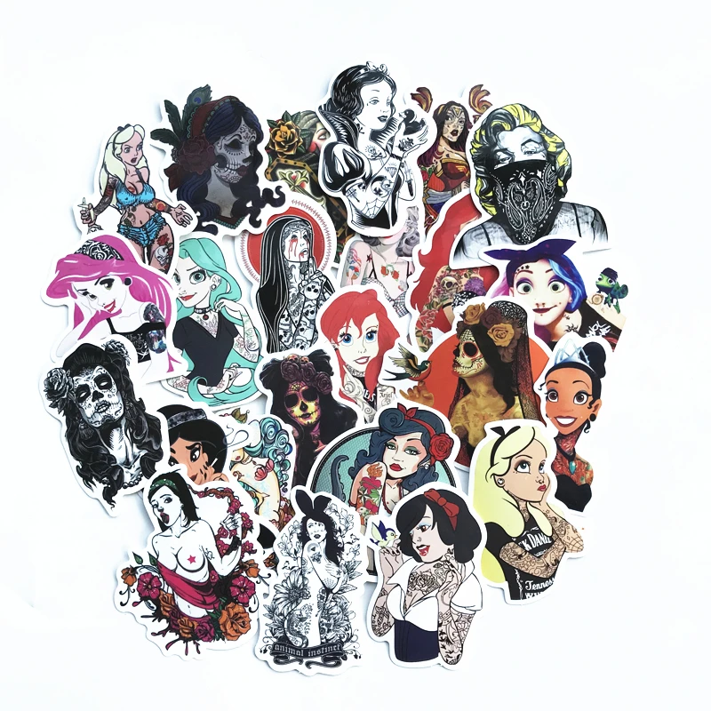 TD ZW 50Pcs Lot Sexy Beauty Tatoo Girls Graffiti Stickers For Laptop Car Pad Skateboard font