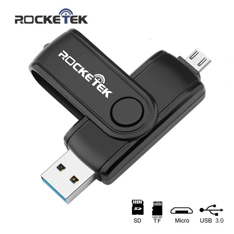 

Rocketek usb 3.0 multi 2 in 1 memory otg phone card reader 5Gbps adapter for SD/TF micro SD pc computer laptop accessories.
