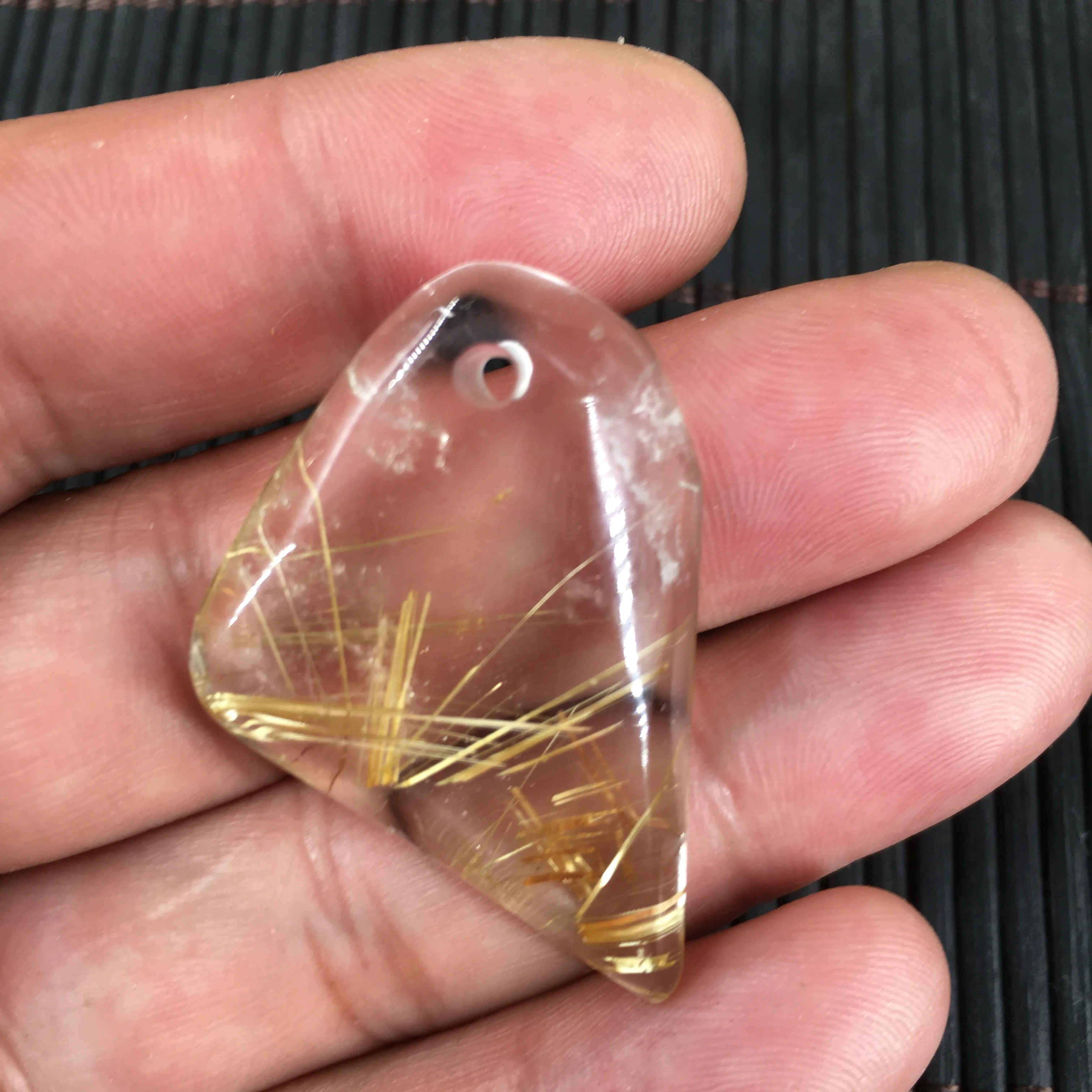 

Natural Golden Rutile Quartz Crystal hair Quartz crystal carved pendant T1370