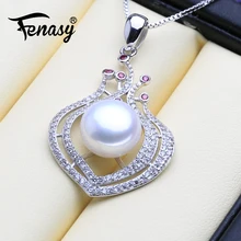FENASY Natural Freshwater Pearl Pendant Necklace For Women 925 Sterling Silver Big Bohemian Pendant Pink Zircon Wedding Jewelry