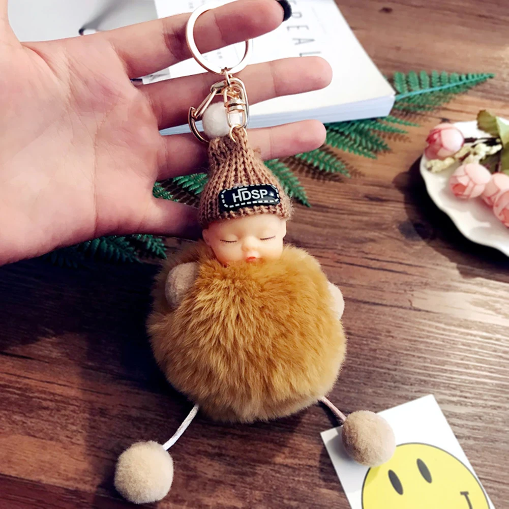 Спящая кукла мяч брелок помпон Кролик Мех животных мяч ключи для женщин плюшевые подвеска для ключей