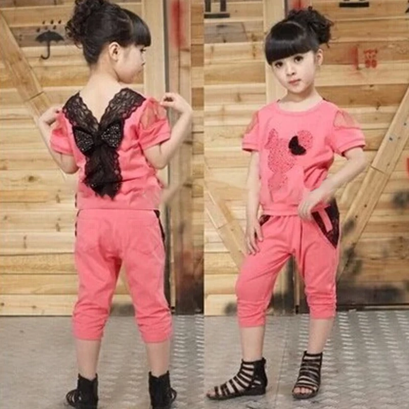 

New 2017 Minnie Suit Baby Girl Clothes Set Girls Clothing Set Sport Suit Lace Summer T-Shirt + Pants Set