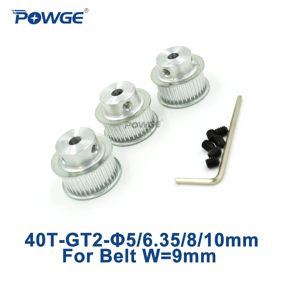 

POWGE 3pcs 40 teeth GT2 Timing Pulley Bore 5mm 6.35mm 8mm 10mm for width 9mm GT2 Timing Belt Small backlash 2GT Belt 40Teeth 40T