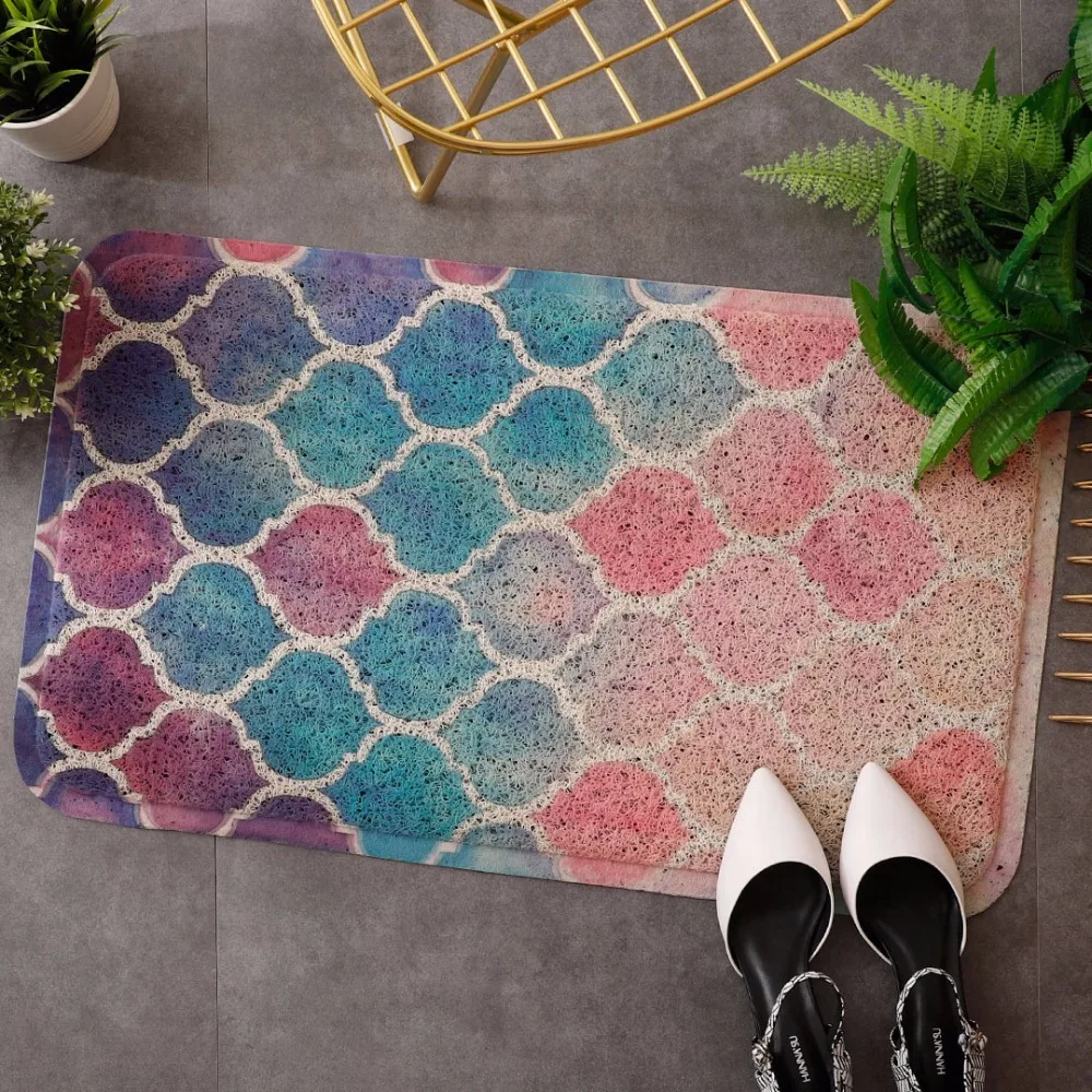 

European style Entrance hall carpet PVC wire loop mat INS gradient rhombus Door mat Living room floor mat bathroom non-slip rug