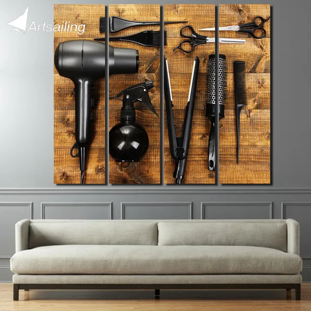 4 piece large canvas painting Hairdressing tools beauty shop wall