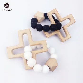 

Let's Make wooden Cross bracelet 2PC baby safe and Eco-Friendly beech bracelet diy Chew rattle sensory shower gifts charm