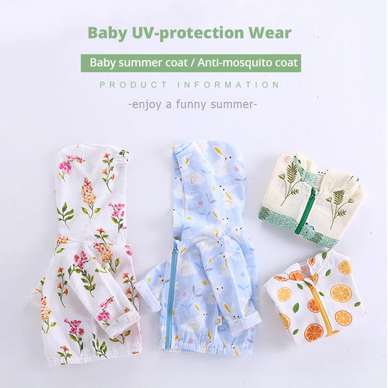 

Summer Baby Clothes Guaze Baby UV Protection Wear Coat Anti Mosquito Hooded Baby Girl Clothes New Born Baby Boy Romper Jumpsuit