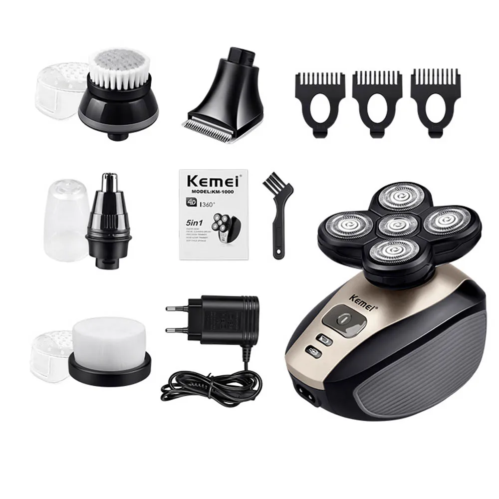 Kemei 5 in 1 Electric Shaver Men Nose Hair Trimmer Washable 4D Floating