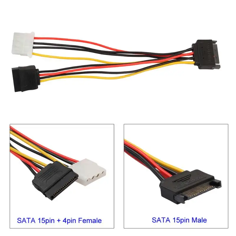 15Pin SATA папа к 4Pin IDE Molex женский + 15pin Женский Кабель питания Шнур провод для
