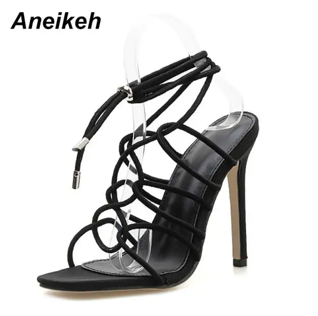 Aneikeh/ г. Новые модные женские офисные босоножки из PU искусственной кожи офисная обувь на высоком тонком каблуке, с квадратным носком, с тонким ремешком, черного и оранжевого цвета, размеры 35-42 - Цвет: Black