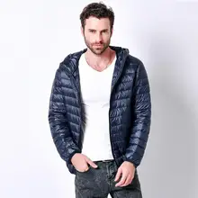 3XL Плюс Размер Продвижение Скидка 90% белая утка пуховик с капюшоном куртка 2016 зима новый мужской легкий сплошной цвет casua вниз w827