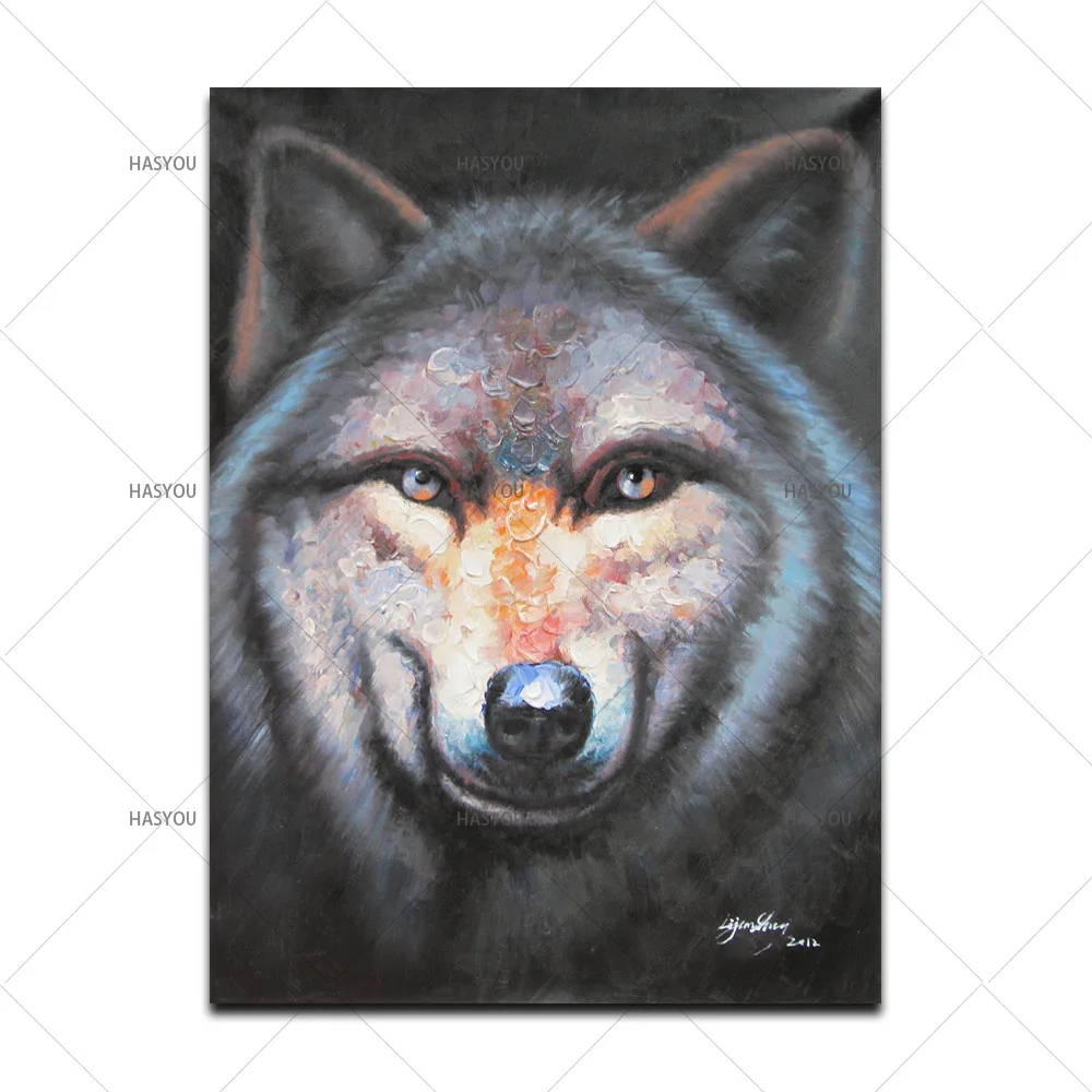 

Artist Directly Supply High Quality Hand-painted Gray Wolf Oil Painting On Canvas Modern Abstract Wolf Head Canvas Bear Painting