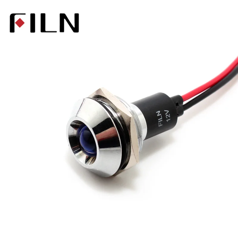 12 v Пилотная лампа 22mm FILN 6 v 24 v 110 v 220 v 36 v 48 v красный желтый синий зеленый белый Светодиодная металлическая сигнальная лампа с кабелем 20 cm